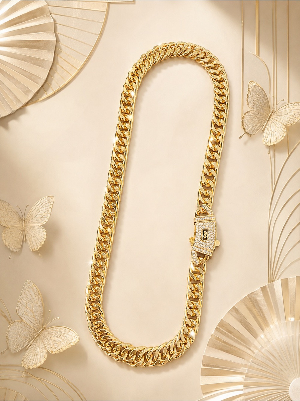 🆕❤️Gold Cuban Chain Necklace with CZ Pave Lock - Women Jewelry